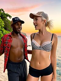 A black man in Mauritius delights in the company of a blonde haired young woman with a mohawk